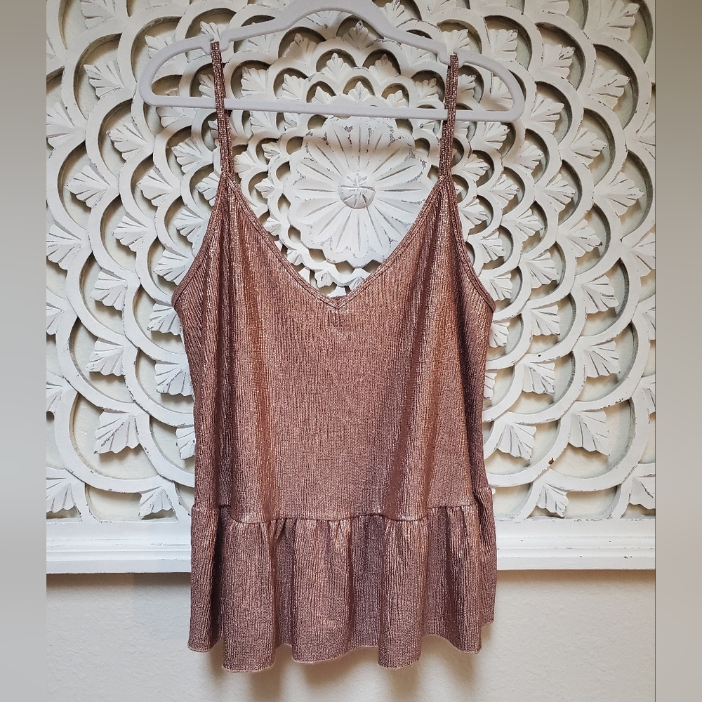 Haute Fox Gold/Silver Gilver Peplum Camisole Tank 1X